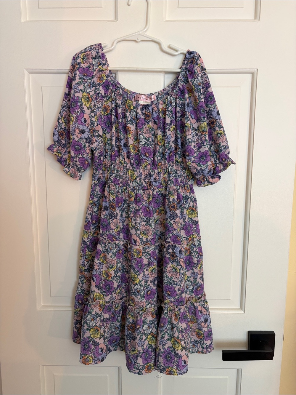 Girls' Purple Floral Smocked Waist Dress